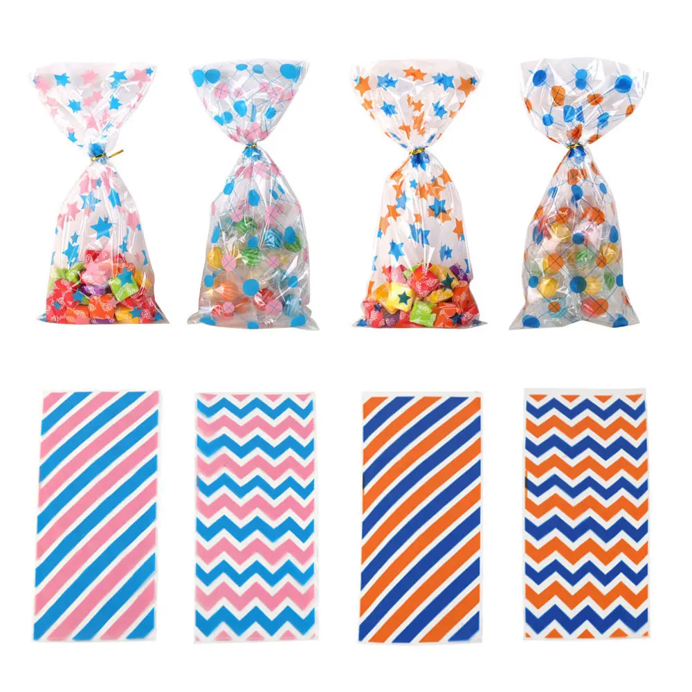 50pcs Colour Stripe Candy Gift Bags Birthday Party Decoration Cookie Biscuits Snack Baking Packing Supplies Kids Gifts Wholesale