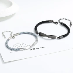 Sterling Silver Color Charm Mobius Ring Rope Bracelets for Lovers Couple Hand Chain Link Original Fashion Jewelry With Stamp
