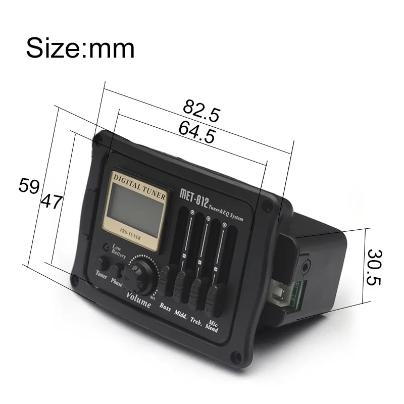 MET-B12 3 Band Acoustic Guitar Pickup with Micro Board Tuner EQ System Wooden Guitar Equalizer