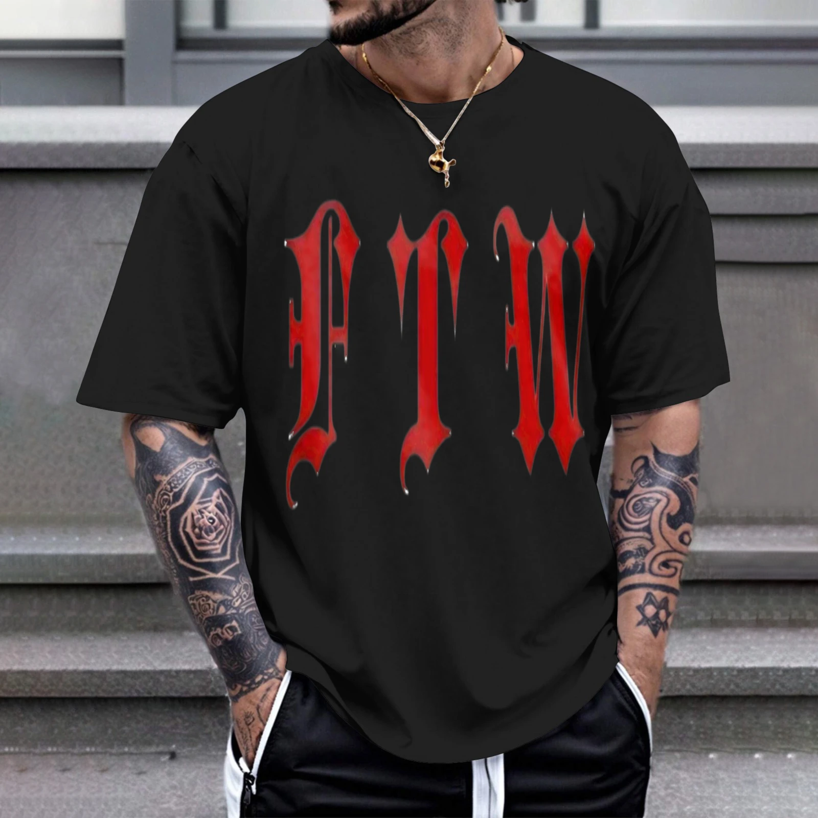 Herren-T-Shirt Ftw Gothic Red Letters, perfekt für Freizeitkleidung, Partys und Karneval-Outfits für Männer
