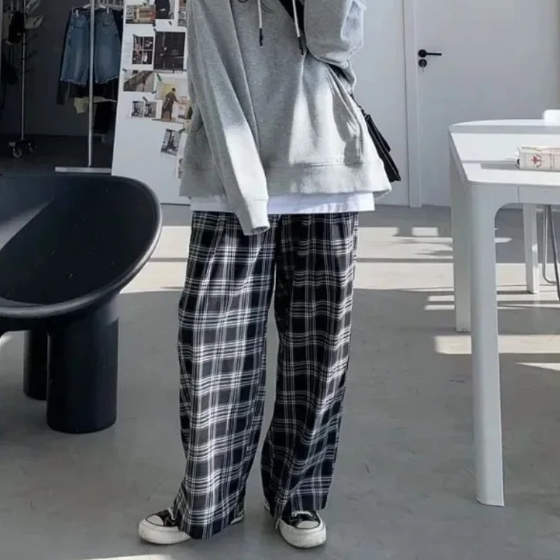 Plaid Pants Women Spring Fall Vintage Couple Baggy All-match Chic High Waist Fashion Streetwear Harajuku S-3XL Wide Leg Casual