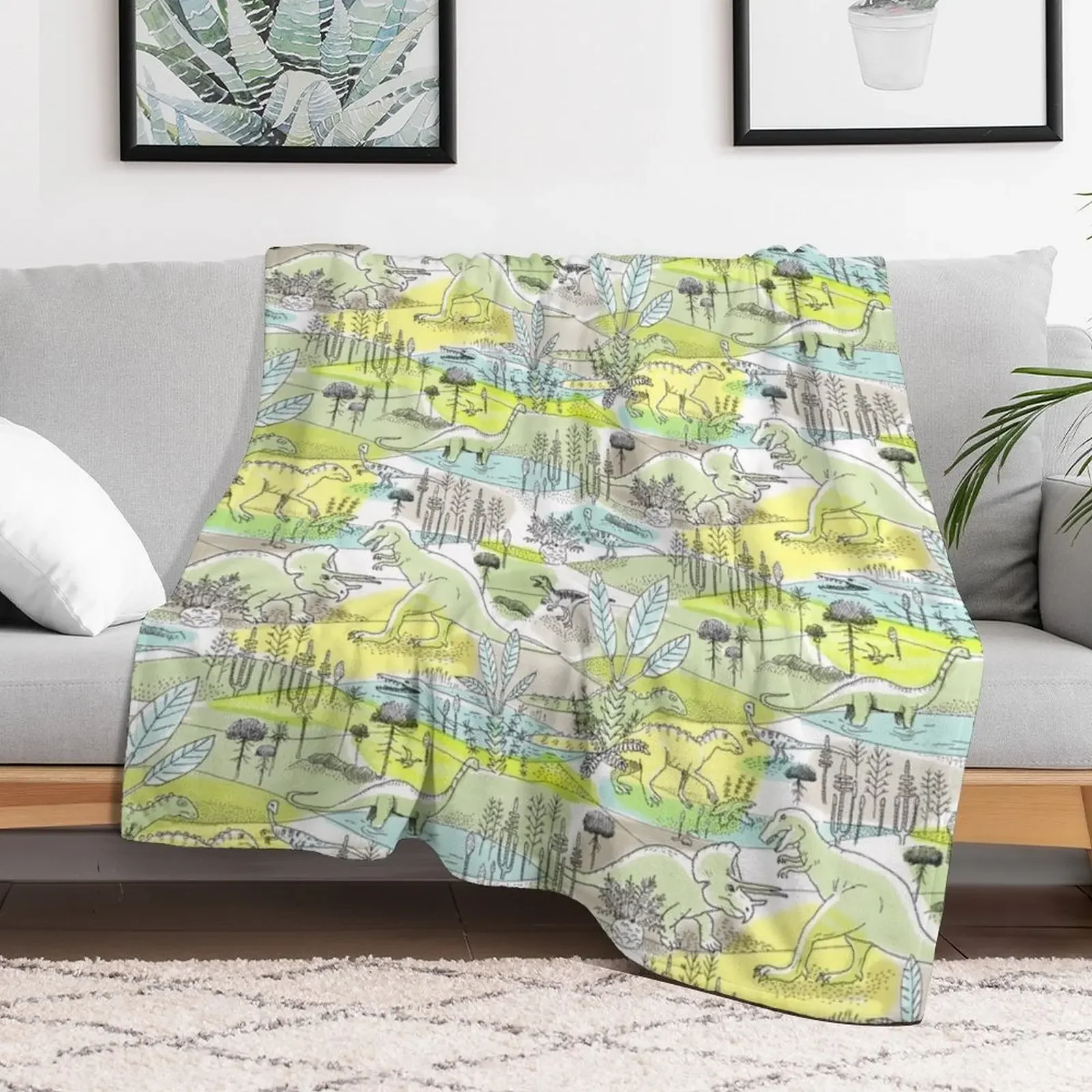 Dinosaurs in a Prehistoric Jungle with Tyrannosaurus Rex and Triceratops Throw Blanket Sofa Throw sofa bed Blankets