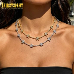 New Iced Out Star Bar Link Chain Necklace Tennis Chain Paved Tiny Sparking Shiny CZ Stone Charm Choker For Women Jewelry