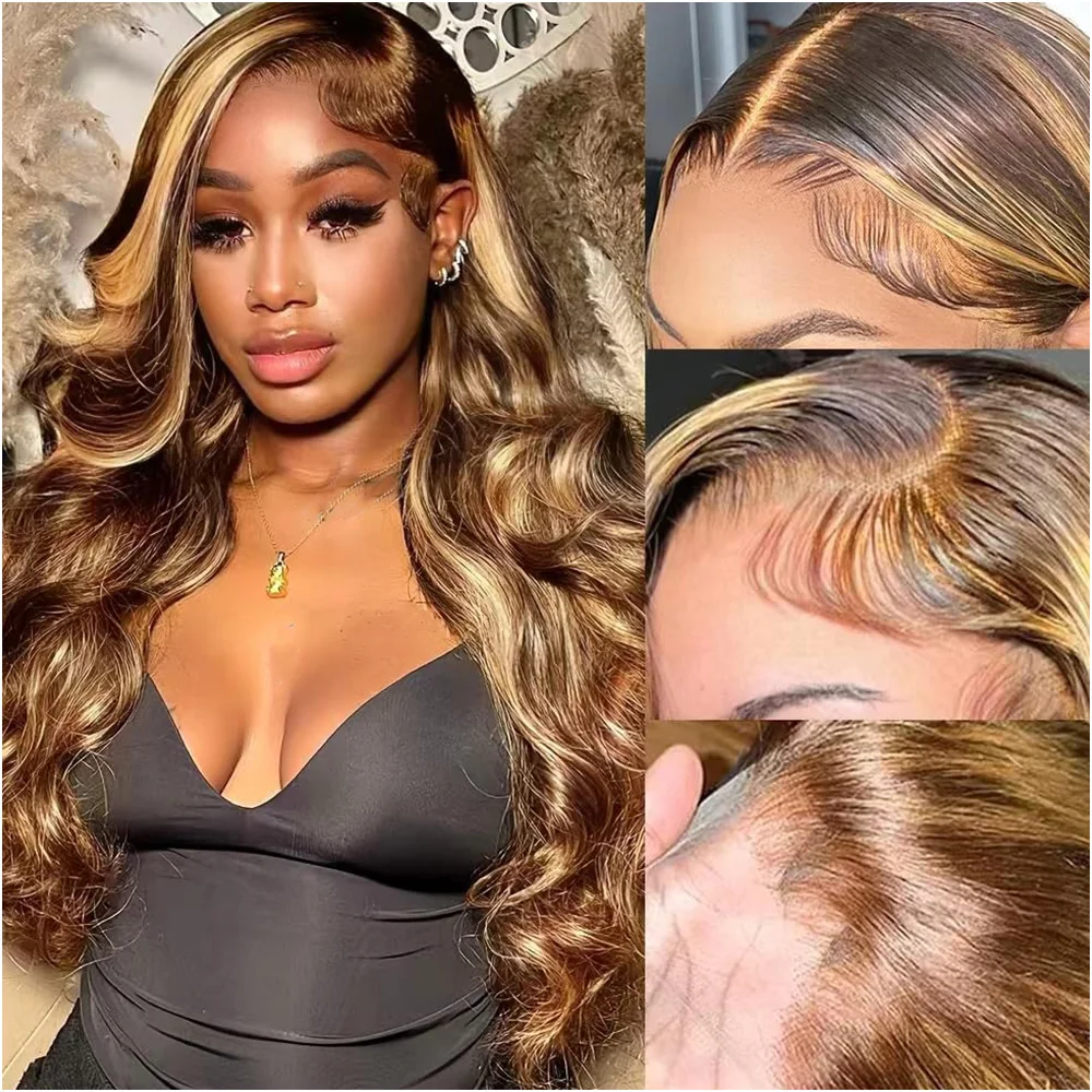 Объемная волна Выделите парик 100% человеческие волосы 13x6 Блондинка HD Парики шнурка 13x4 Цветные кружевные фронтальные парики P4/27 Бразильские парики для женщин