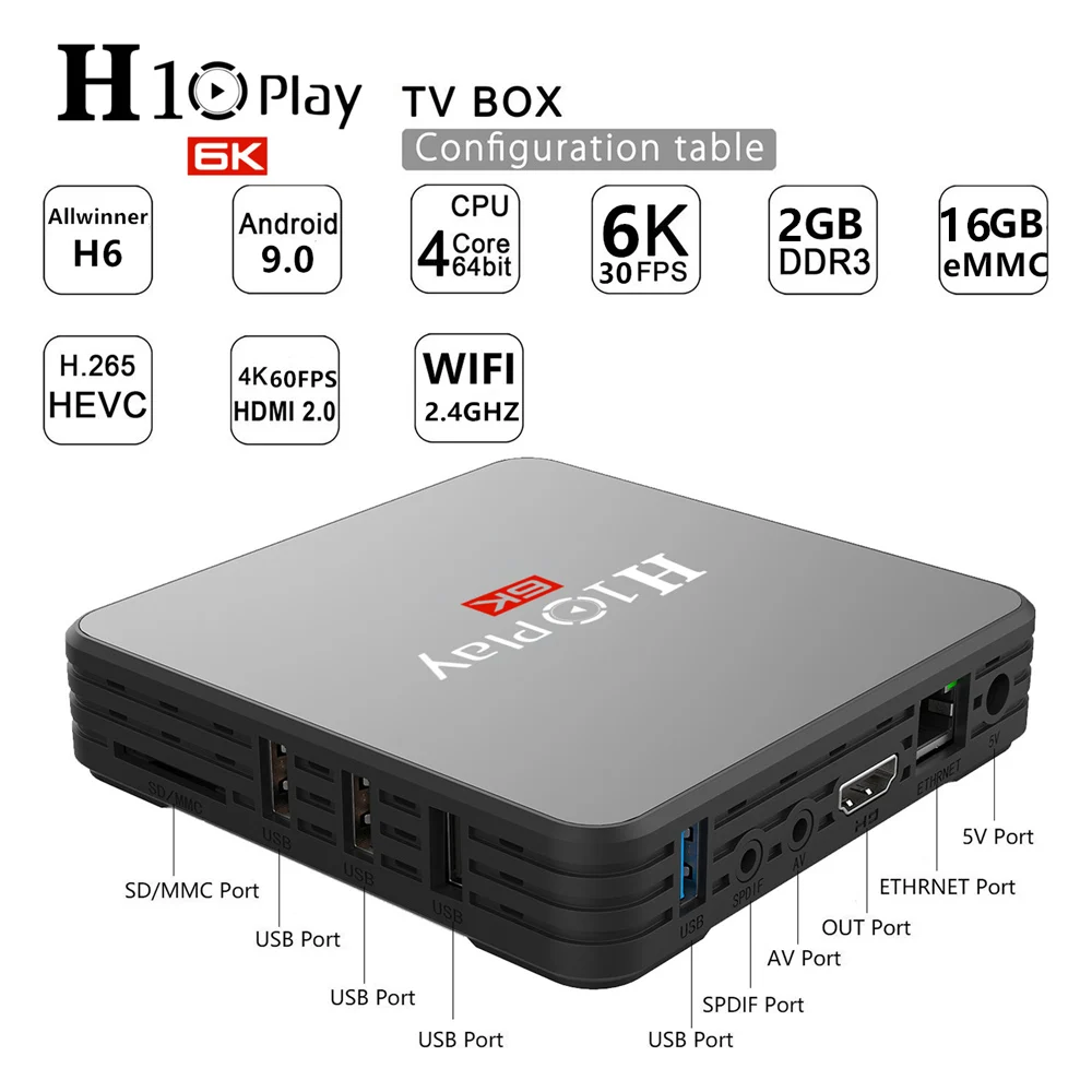 H10 PLAY Smart Android 9.0 TV box H6 четырехъядерный 2 Гб 16 Гб 4K TV BOX 2,4G WiFi телеприставка медиаплеер