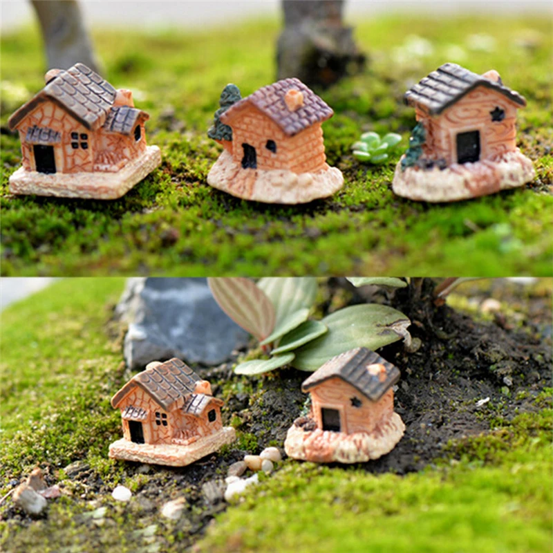 3Pcs Micro Landscape Decoration Small Houses Handicraft Gift Garden Ornaments