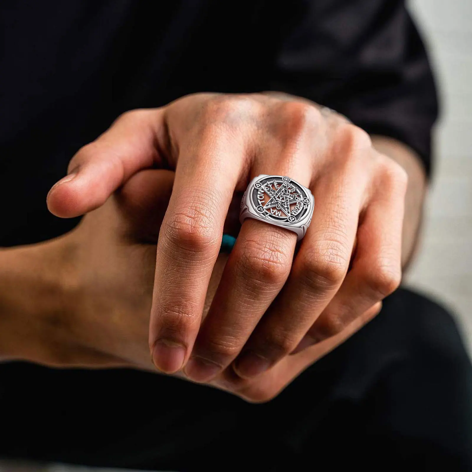 يودورا 925 فضة الخماسي قابل للتعديل حلقة تميمة جارديان ستار Tetragrammaton خاتم الهيب هوب مجوهرات هدية للرجال والنساء