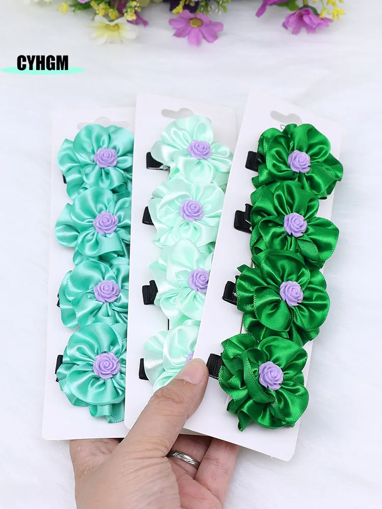 

wholesale new flowers ribbon hair clips for girls silk hairpins Fashion handmade Barrettes Women's Hair Accessories C06-3