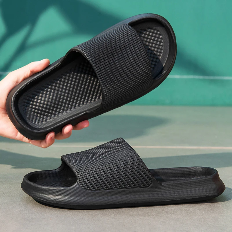 

Summer Couple's Home Solid Color Simple Design New Ultra-light Soft and Portable Large-sized Casual Slippers for Wearing