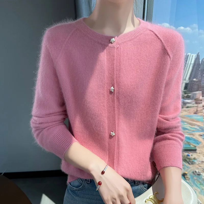 Cárdigan de punto de Cachemira de visón para mujer, suéter con cuello redondo, opciones multicolores holgadas a la moda para otoño e invierno, 100% nuevo producto