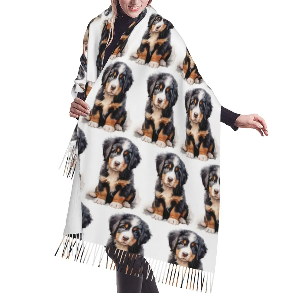 

Бернский горный шарф с животными, шарфы с кисточками для женщин, мягкие теплые шали и накидки, длинная осенне-зимняя шаль