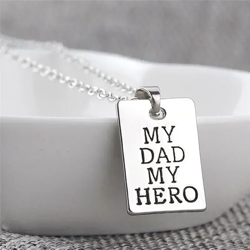 Fashion Jewelry MY DAD MY HERO Necklaces Pendant Square  Tag Necklace for  Men Women Father\'s Day Gift Choker