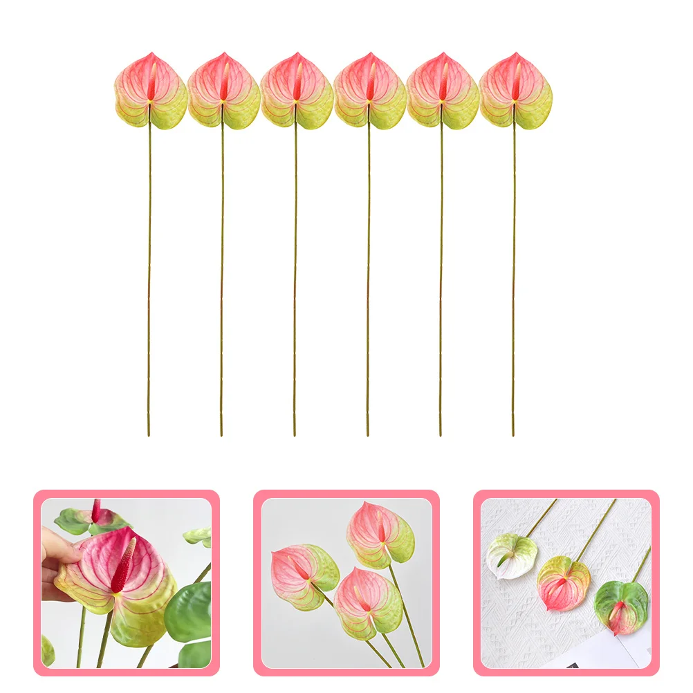 

6Pcs Artificial Anthurium Flower Bunch Soft Stem Faux Flower Branch Wedding Home Decor Photo Prop Decoration Lifelike Bouquet