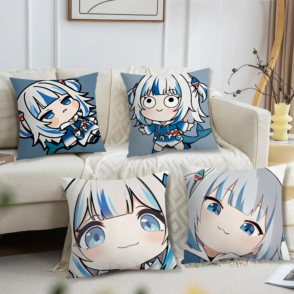 Cute Gawr Gura Vtuber Q Version kawaii cushion cover For Bedroom Car Coffee Shop Soft Living Room Sofa Decorative Pillow Case