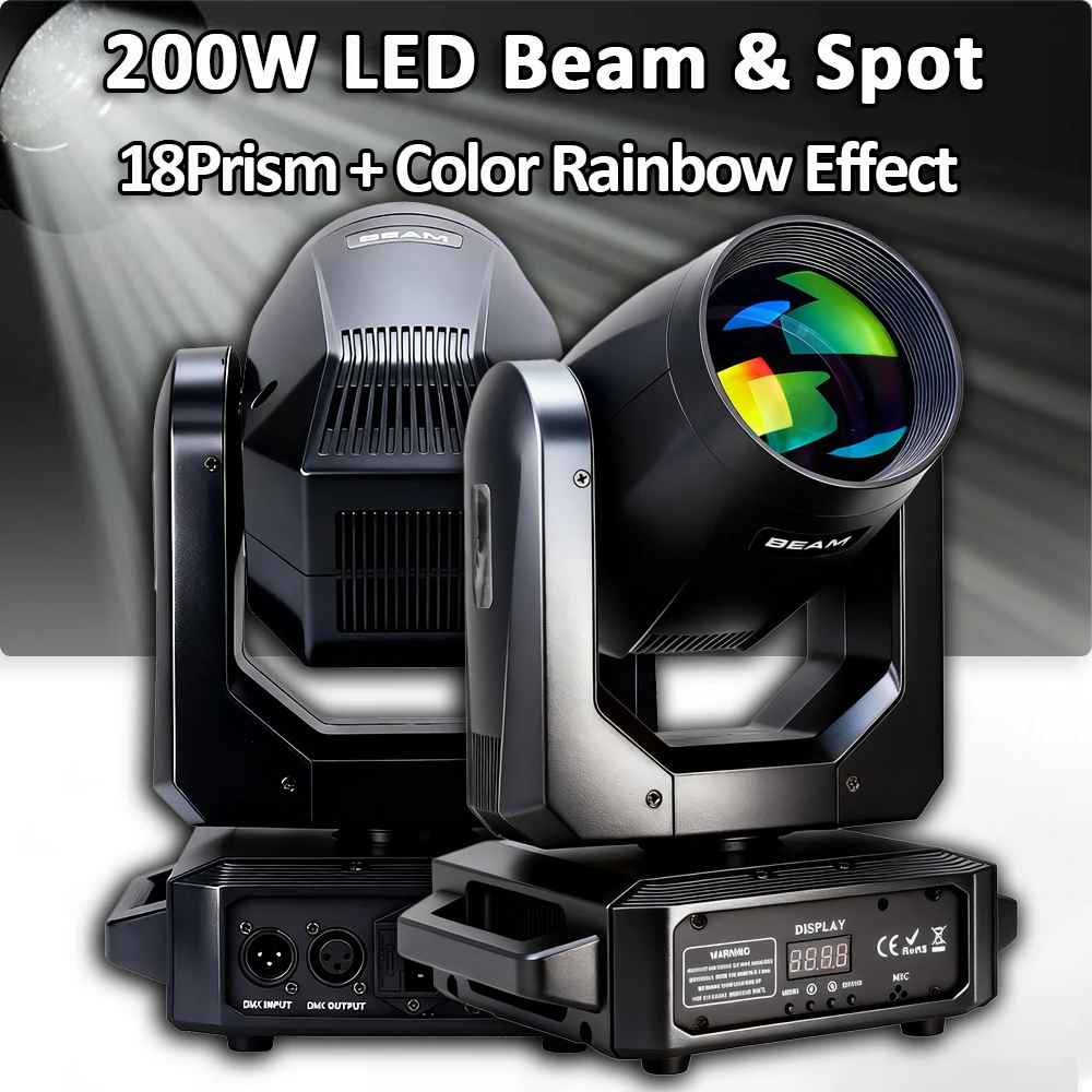

Светодиодный светильник с подвижной головкой 200 Вт, луч и пятно, 18 вращающихся призмов, 13 гобо, 8 цветов, колесо, сценический эффект, свет, дискотека, диджей, вечеринка, бар, CLub