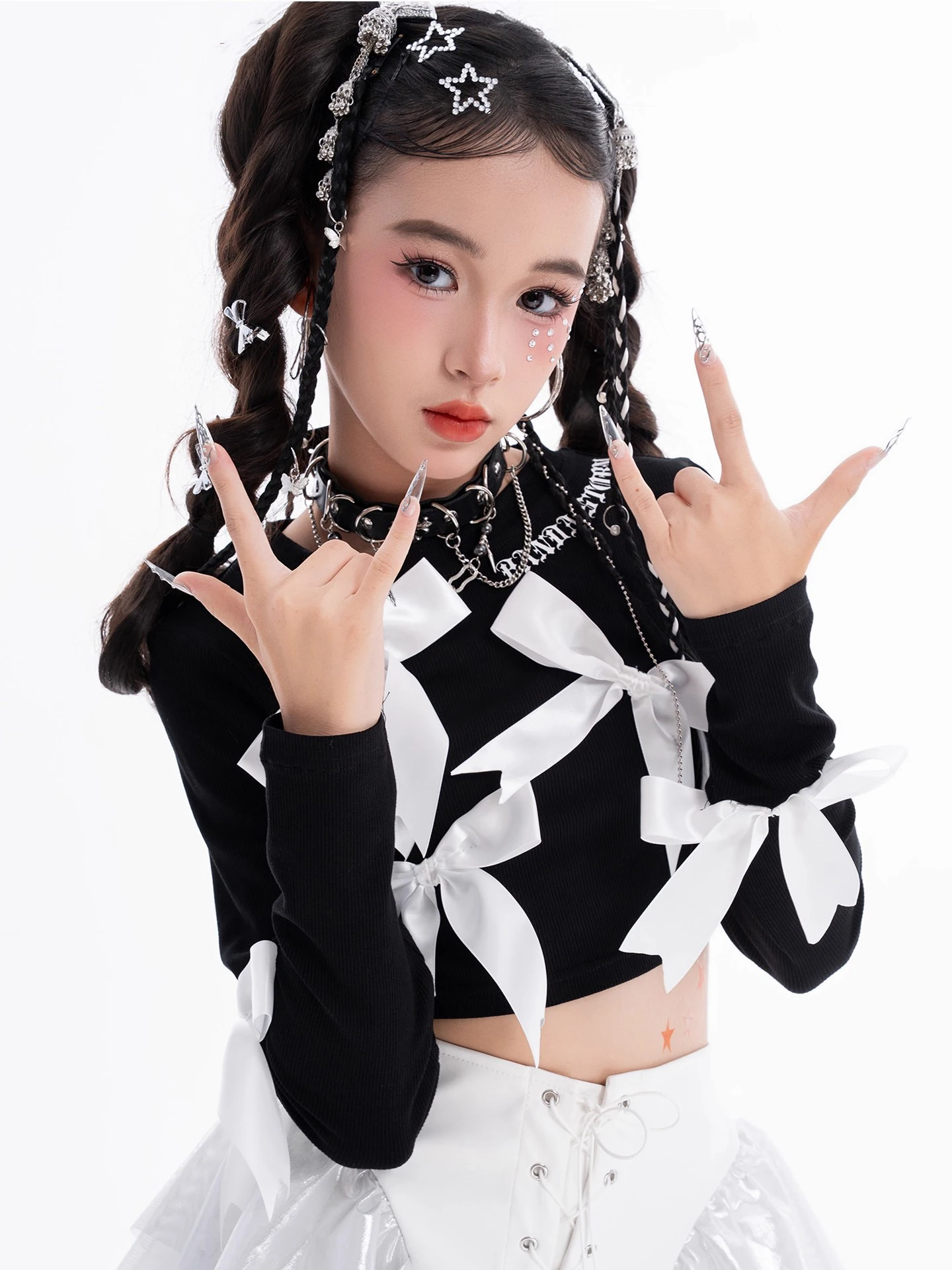 Süße Bowtie Mädchen Jazz Dance Kleidung Schwarz Tops Hosen Mode Street Wear Kinder Laufsteg Konzert Outfits Hiphop Show Tragen BL17651