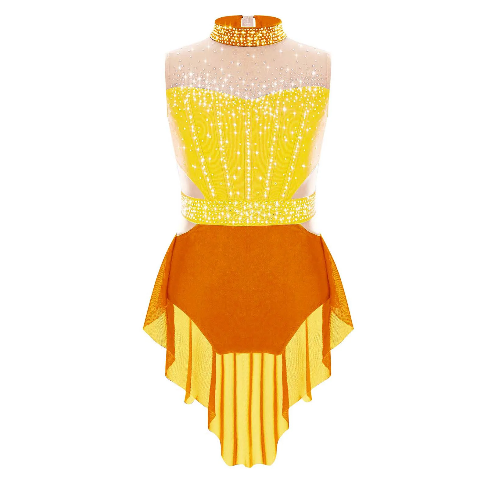 

Kids Girls Figure Skating Dance Leotard Dress Sleeveless Shiny Rhinestones Mesh Skirted Bodysuit Gymnastics Lyrical Dancewear