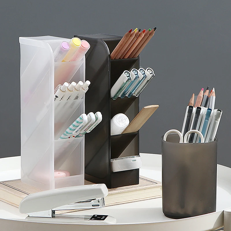 Desktop Transparent Frosted Pen Holder Inclined Makeup Brush Lipstick Storage Box Multi-functional Stationery Storage Box