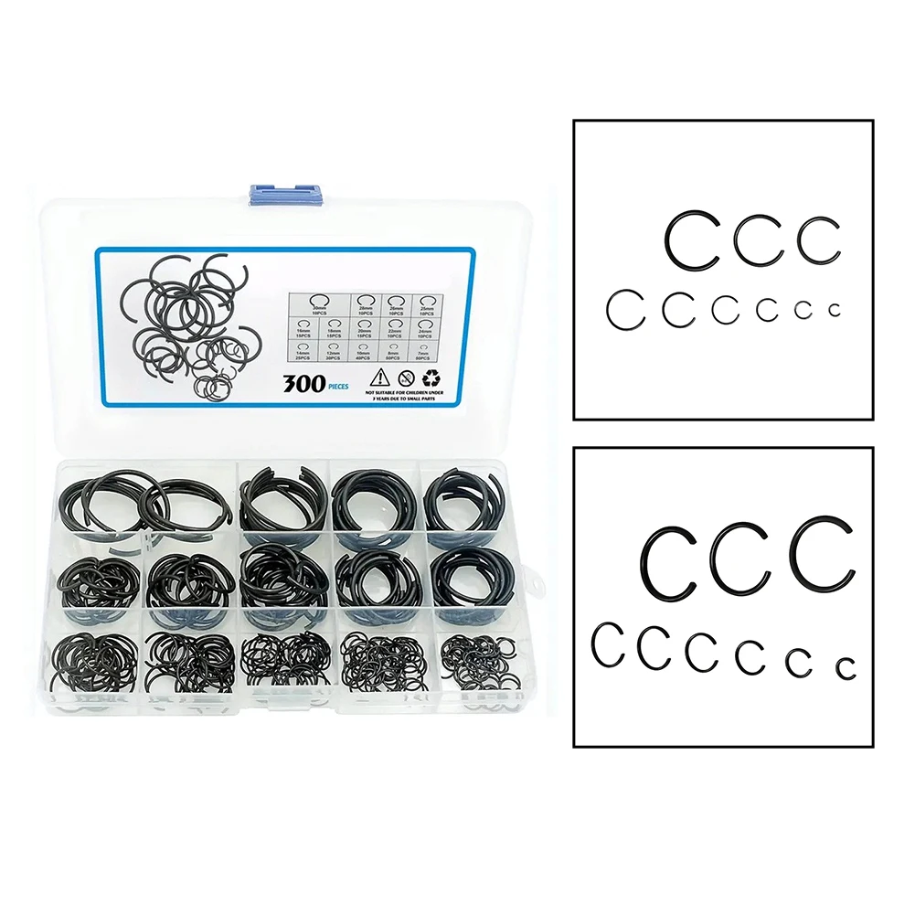 300PCS Metric 7mm To 30mm Round Wire C-Clips Internal  Rings Assortment Automotive Machinery And Electrical Appliances