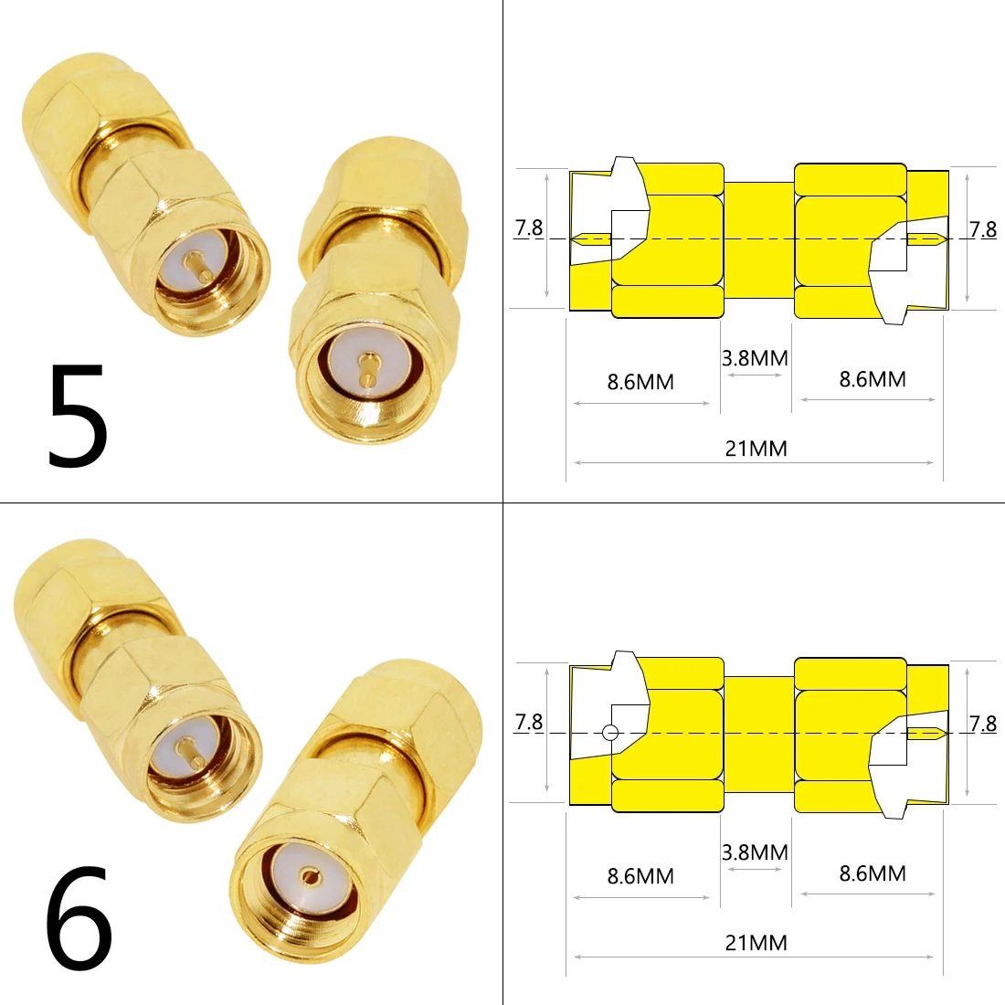 Conector adaptador coaxial RF macho y hembra SMA, ángulo recto, divisor tipo T, chapado en oro, lote de 2 unidades, 10 unidades