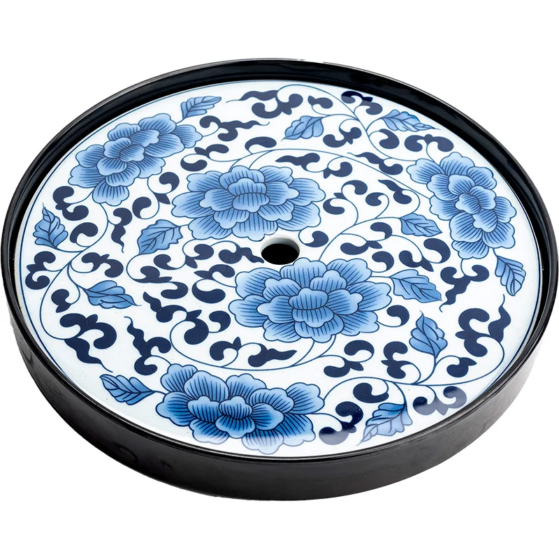 Round Blue and White Porcelain Coffee Tray Water Storage Tea Set Living Room Countertop Decoration Home Decor