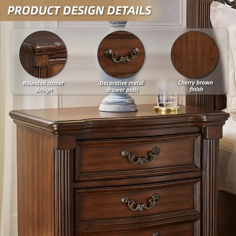 منضدة بدرجين من Ashley Lavinton Classic Style، 28 لمسة نهائية عالية باللون البني الداكن لاستخدام غرفة النوم