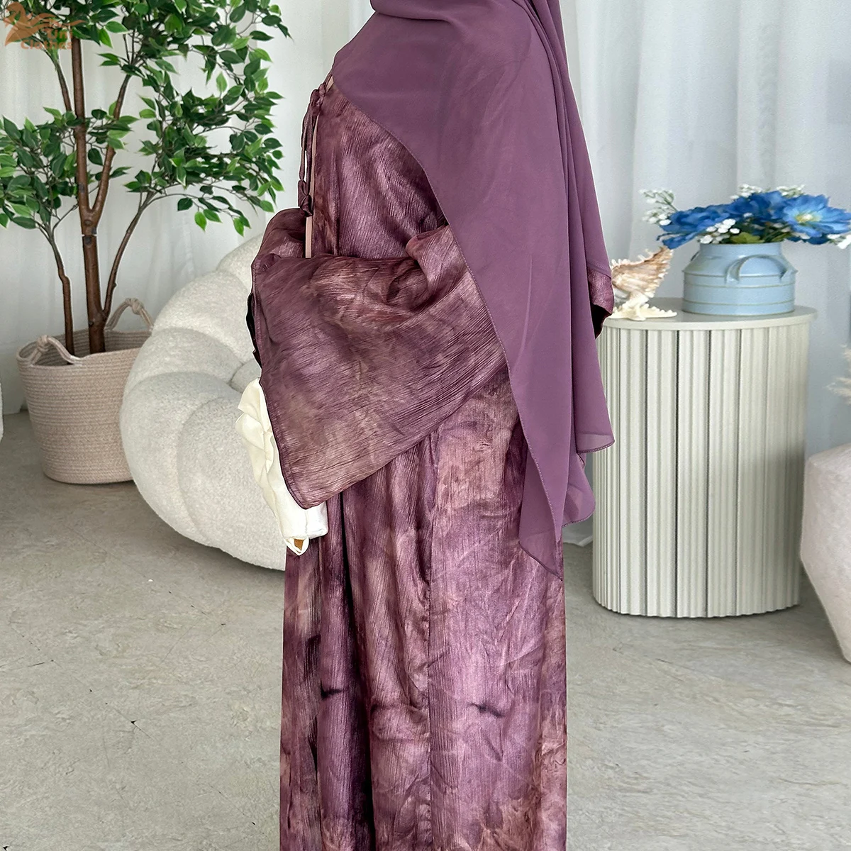 Uni Abaya Dubai 2026 Ramadán Eid ropa de mujer satén pajarita hasta estampado de mármol mujeres modestas Abaya abierta ropa musulmana