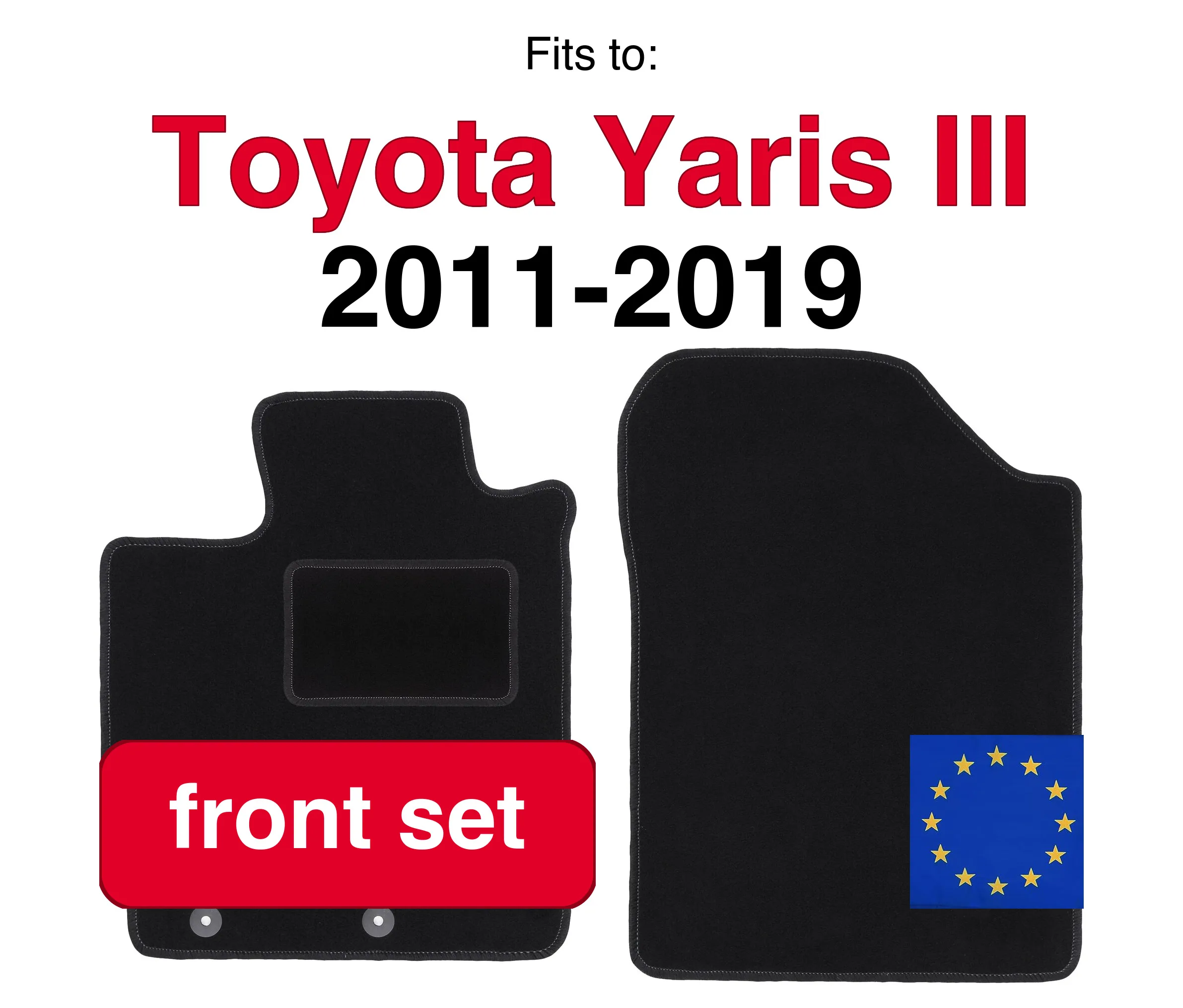 Image of Auto-Velours-Fußmatten vorne für Toyota Yaris III Benzin (2011-2019) - Schwarz (2 Stück) Set Auto-Fußmatten vorne