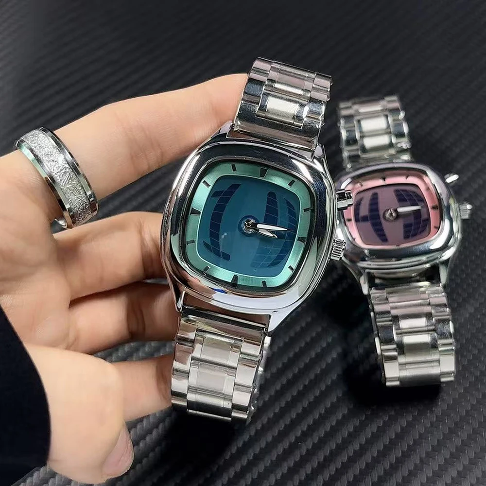Fashion Retro Square Couple Watch Y2K Pointer Digital Double Display Steel Band Watch Men Women Business Dynamic Design Clcok