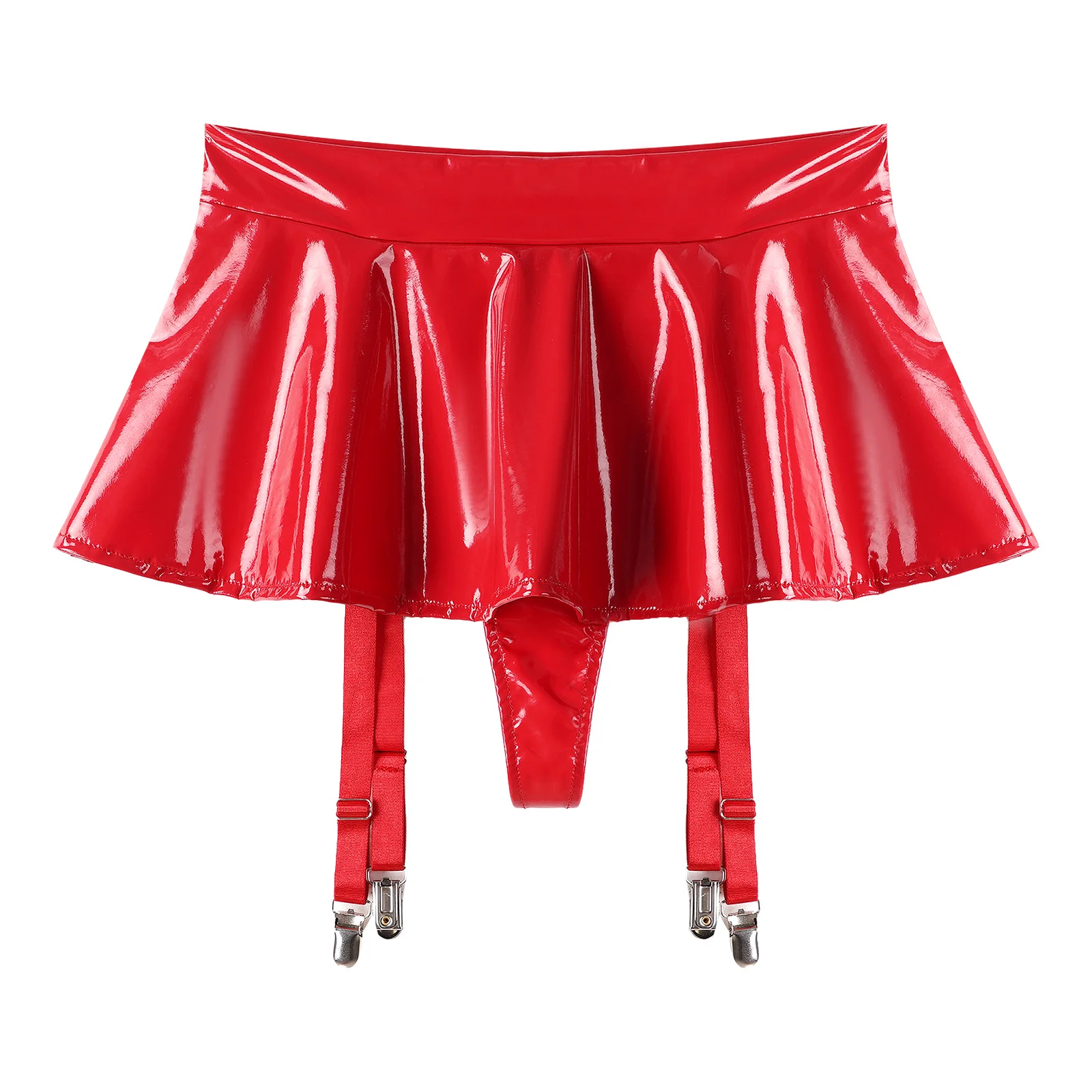 Mini jupe à volants en cuir PVC pour femmes, tenue de soirée, taille basse, lanières intégrées, ceintures jarretelles, ensemble de Clips