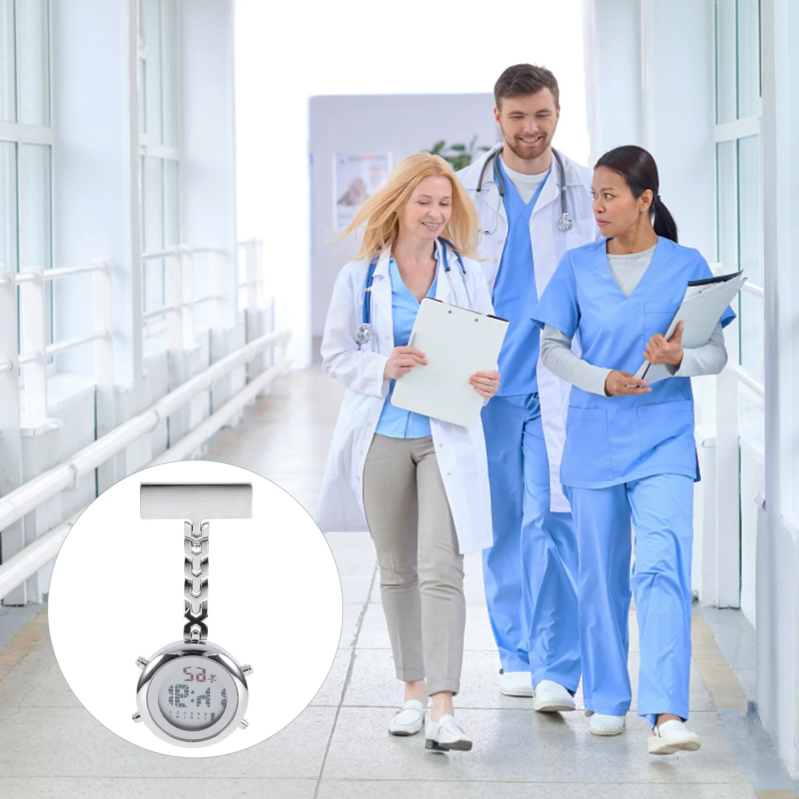 

Hanging Fob Electronic Digital Nurse Watch Unisex Lapel Pin for Medical Staff Doctor Nurse Portable Clear Dial Alloy Badge Watch