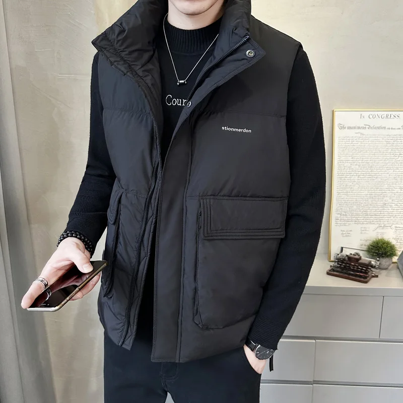 

Утепленная короткая стеганая куртка мужская в японском стиле, теплая верхняя одежда, жилет с воротником-стойкой, стандартный крой, нейлоновое волокно