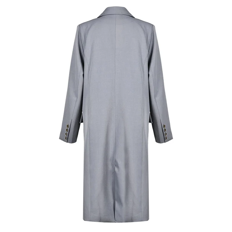 Trench Coat longo feminino com renda para cima, trespassado duplo, tops de lapela, cinza lindo, manga comprida, quebra-vento, outono, inverno, nova chegada, em estoque