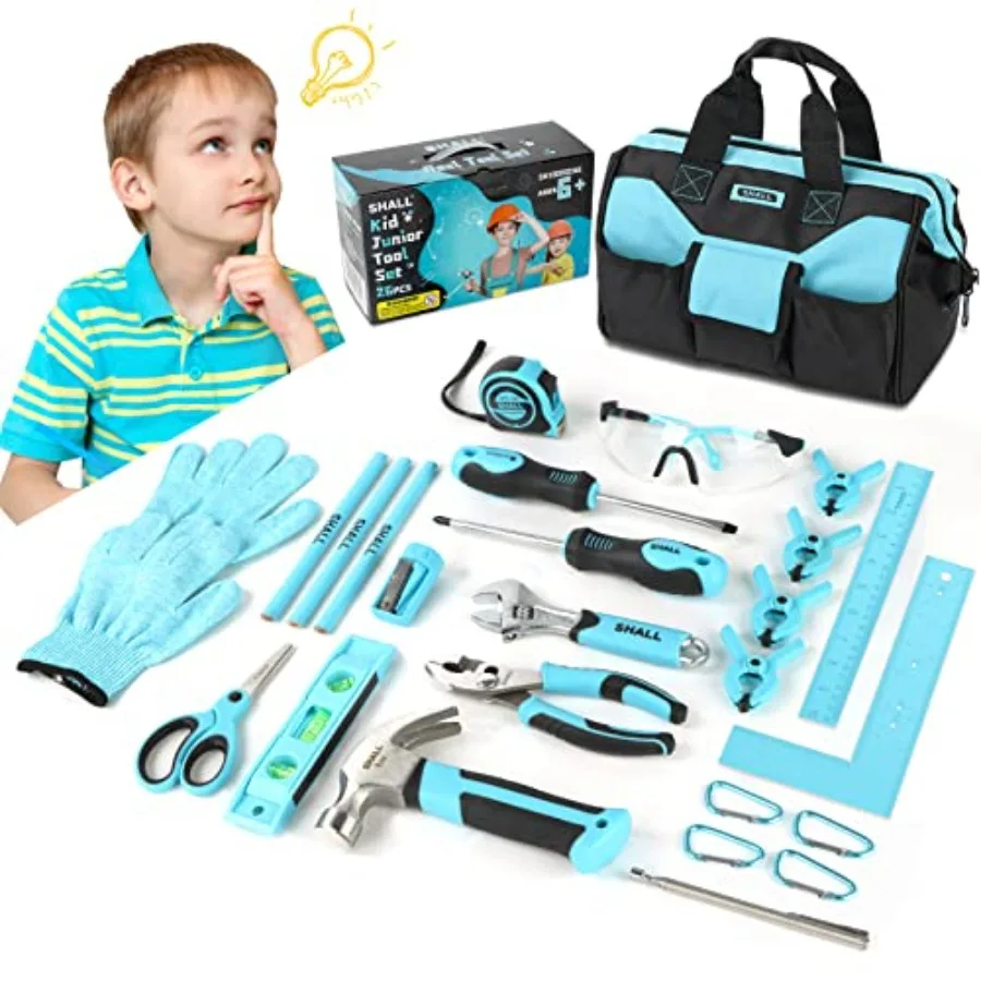 

26Piece Size Tool Set Real Tools Kit for with 12 Tool Bag Safety Certified Learning Tool Set with Hand Tools for Boys Gir