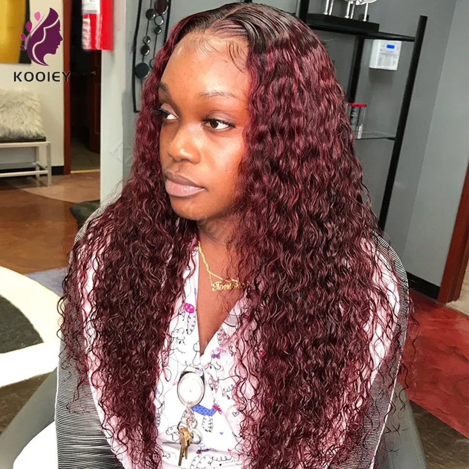 13x6 HD Lace Frontal Wig Pre Plucked 99j Burgundy 360 Full Water Curly Lace Front Human Hair Wigs Red Colored 13x4 Deep Wave Wig