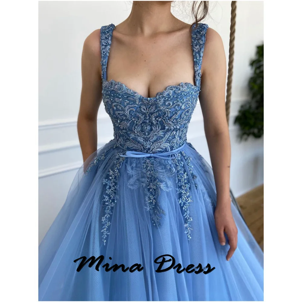 Mina Customized Backless Wedding Dress Es Sleeveless Woman Party Dress Embroidered Lace Square Neck Evening Gown Dresses Gala