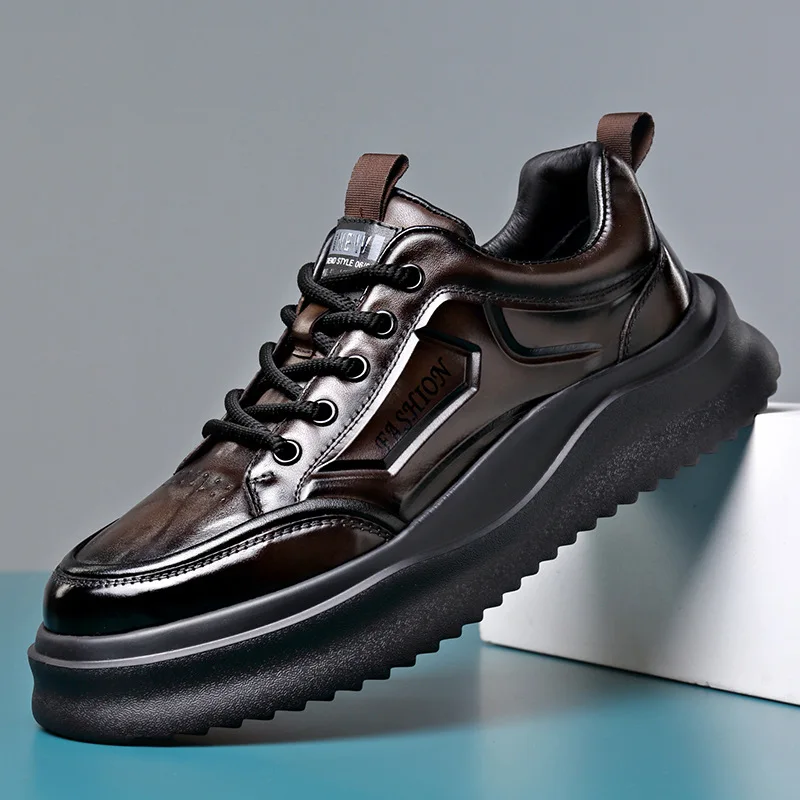 

Cow Leather Soft Soles Casual Sneakers for Men Autumn Winter New Sports Board Shoes Male Solid Color Fashion Designer Shoes Man