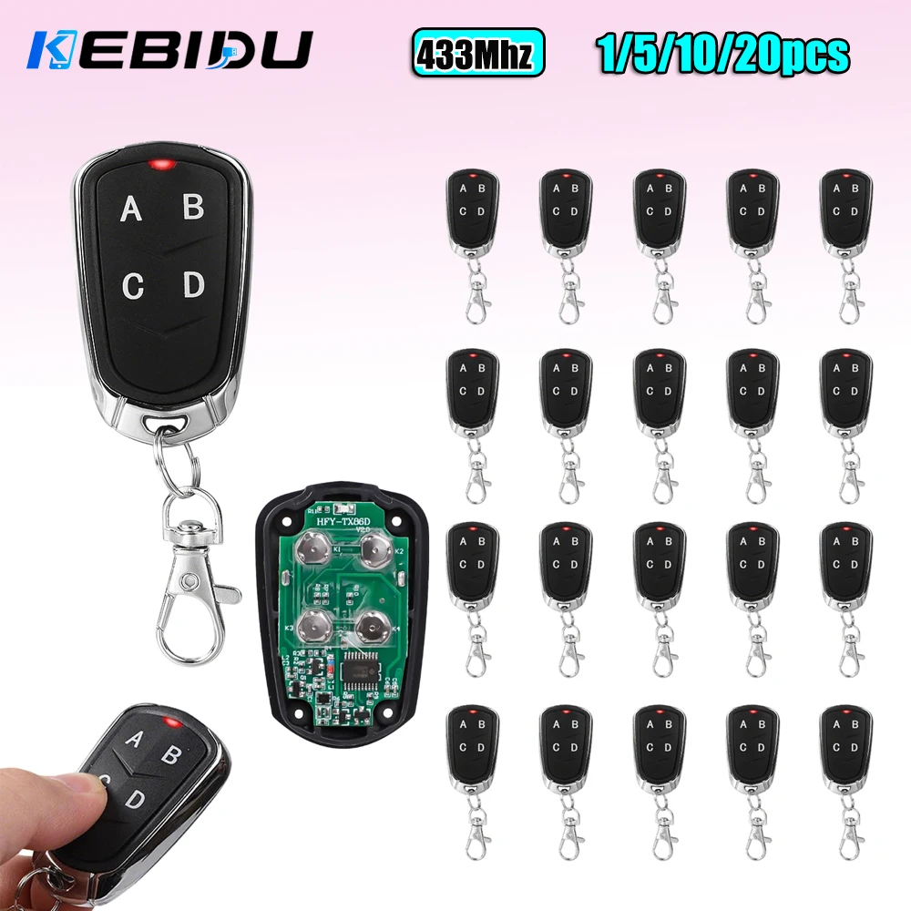 KEBIDU 20PCS 433Mhz 4CH Duplicator Remote Control Electric Gate Garage Door Opener Remote Controller Fixed Rolling Cloning Code