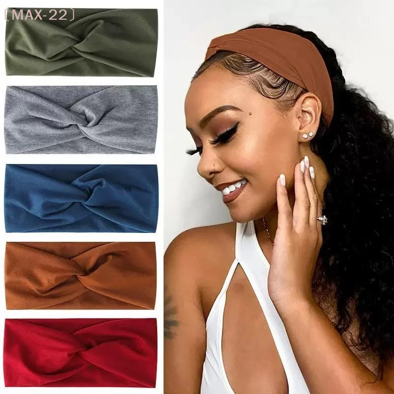 〔MAX-22〕Solid Color Knotted Sports Headband Soft Elastic Non Slip Turban For Yoga Workout Gym Hair Accessory
