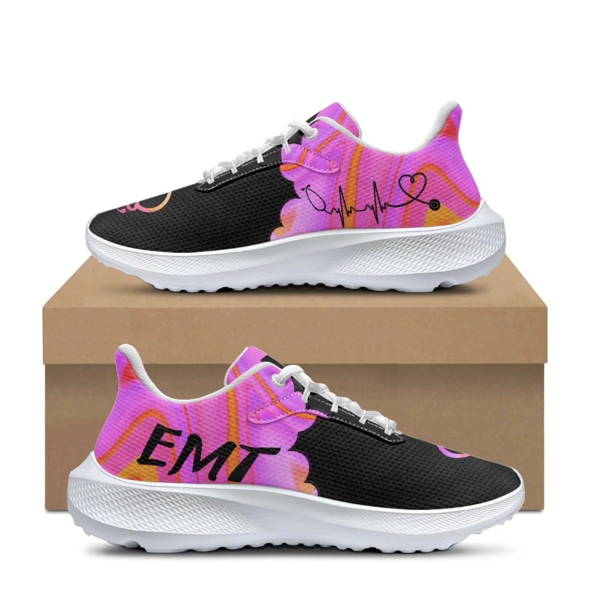 EMT EMS Paramedics Print Spring Autumn Women's Flat Shoes Dirt Resistant Shock Absorption Sneakers Lace Up Breathable Footwear