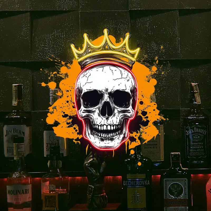 Crowned Skull Neon Sign – Edgy LED Wall Light for Man Cave, Bar, Halloween Decor or Unique Gift - Cool Gothic Vibes Neon Light