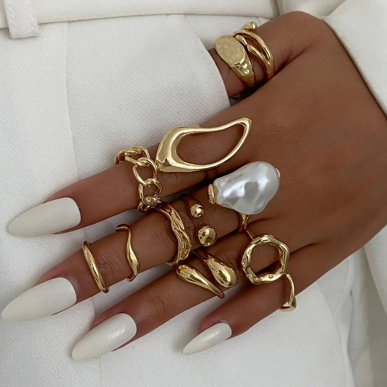 IngeSight.Z 12 قطعة/المجموعة/المجموعة خاتم معدني غير منتظم للنساء 2025 جديد إبداعي باروكي تقليد خاتم اللؤلؤ مجوهرات الزفاف هدية #2