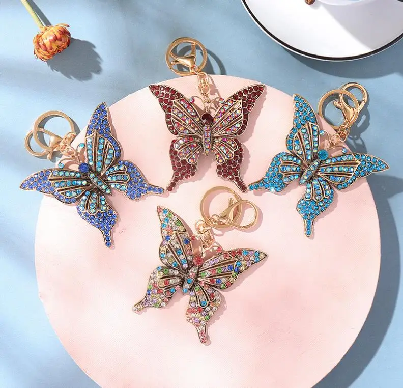 Butterfly Bling Rhinestone Keychain Party Favor Sparkly Crystal Pendant Keyring Backpack Handbag Car Key Charms 20pcs