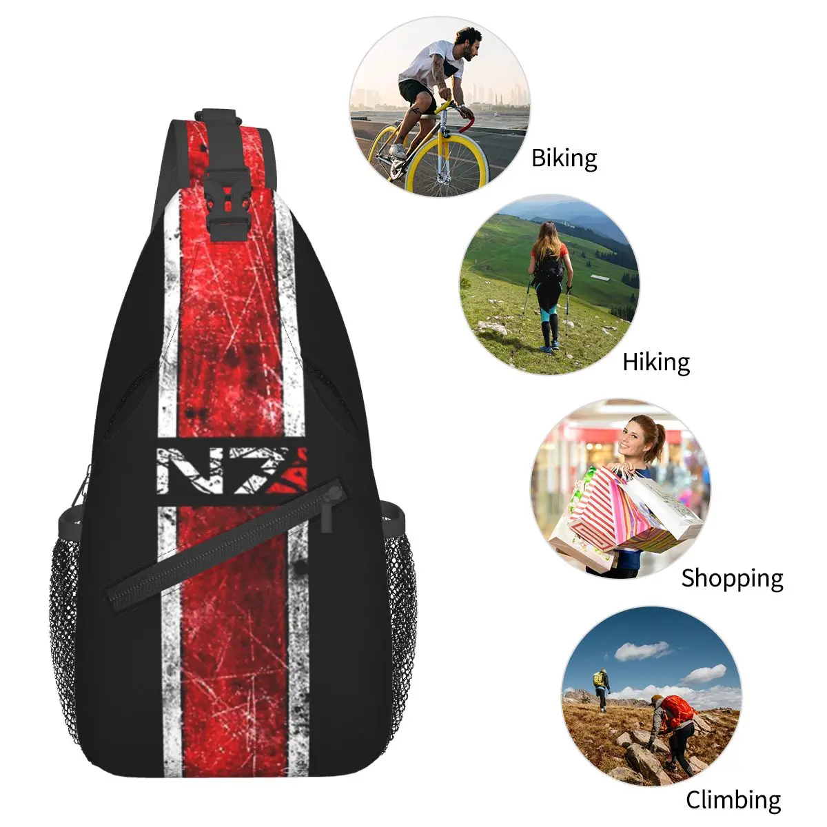 Mass Effect-N7 Sling Backpack Sling Bag Hiking Travel Chest Bag Daypack Men\'S Fashion Crossbody Backpack Shoulder Bag Pouch