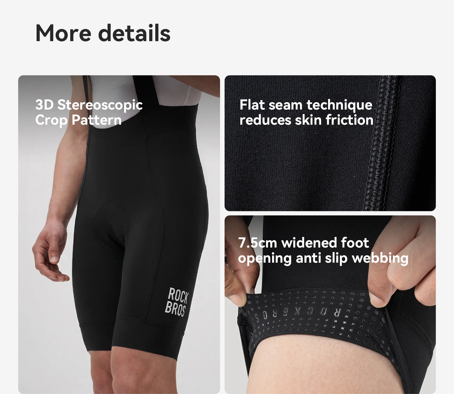 ROCKBROS Fahrrad-Trägerhose für Herren, Sommer, atmungsaktiv, bequem, hochelastisch, mit 3D-Stoßdämpfung – Detail 12