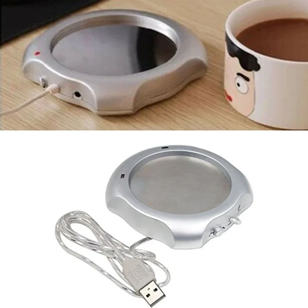 Stylish Silver USB Heating Plate for Coffee Tea and More Enjoy Your Favorite Beverages at the Perfect Temperature