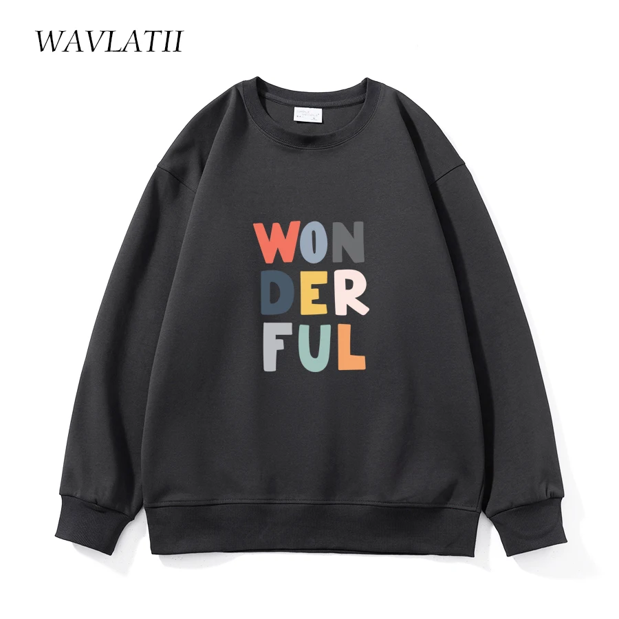 WAVLATII Women New Wondeful Printed Sweatshirts Female White Cute Young Hoodie Lady Casual Spring Autumn Long Sleeve Tops WH2364