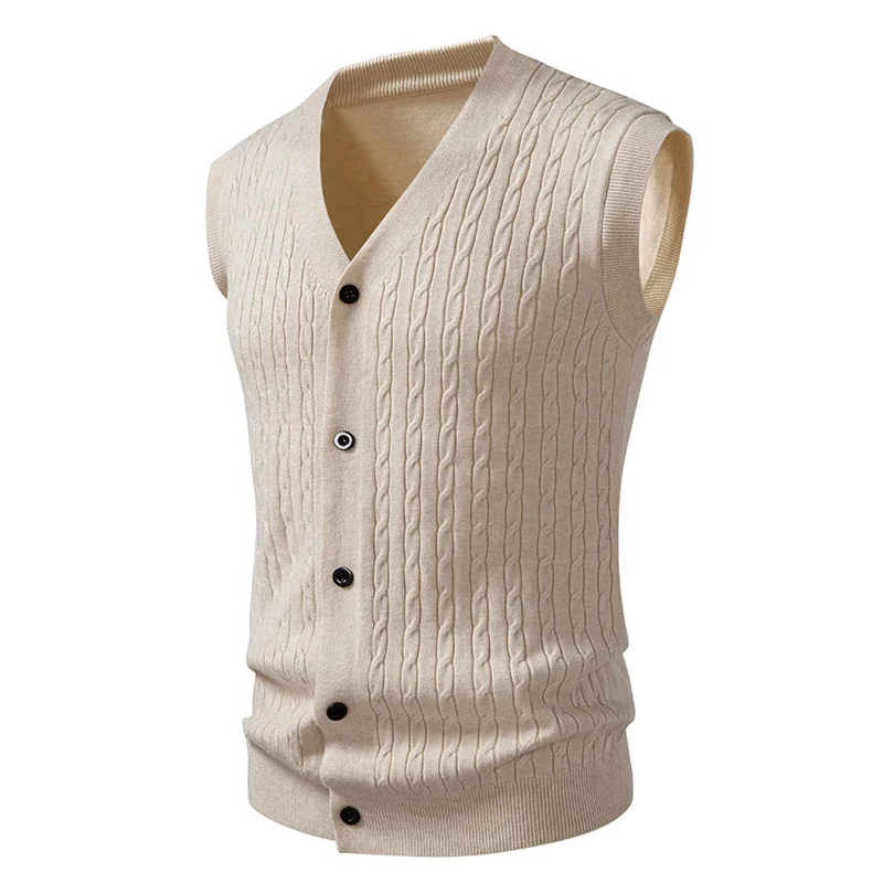 

Autumn Men's Knit Sweater Vest V Neck Button Down Sleeveless Cable Cardigan Vest Outdoor Business Lightweight Sweaters Vests