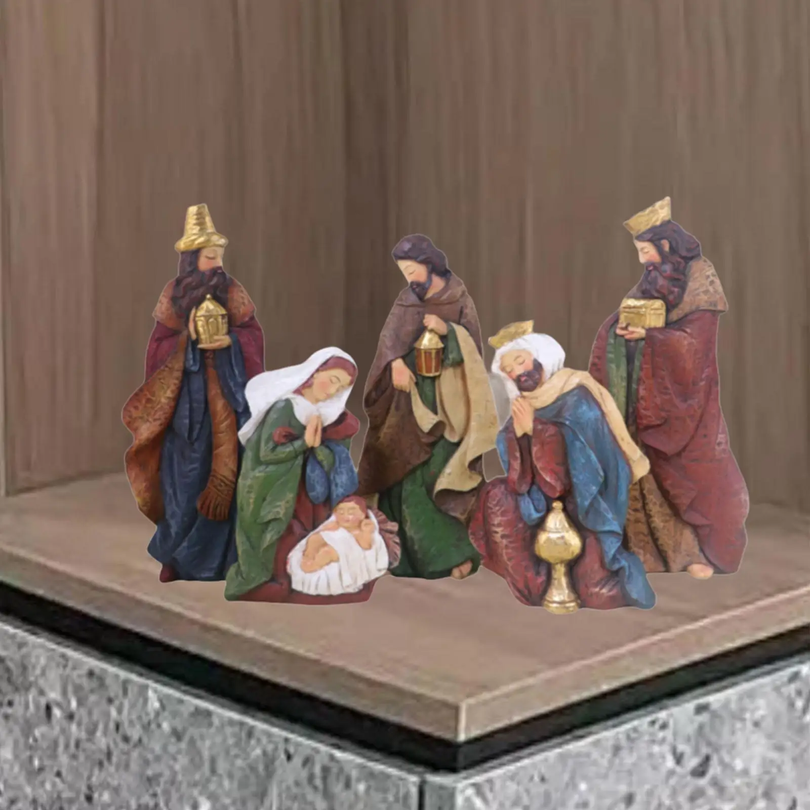 

Nativity Scene Ornament Set Resin Figures Traditional Jesus Holy Family Statue for Holiday Countertop Shelf Fireplace Mantel