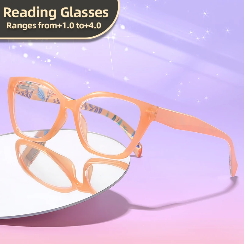 Oyalie Mehrfarbige Lesebrille mit leichtem Rahmen und Blumenmuster an der Innenseite, frischer Stil, dekoratives Accessoire, transparente Gläser für klare Sicht, Lesehilfe für Männer und Frauen,